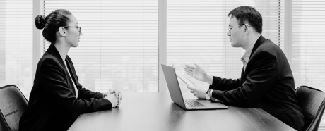 person talking to boss